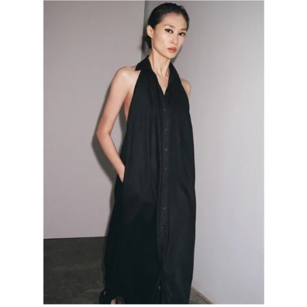 100% Linen Zara Halter Maxi Dress- like new!